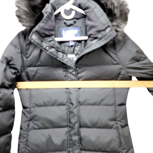 Womens Lands Black Down Puffer Coat  Faux Fur Hood Size S Warm Winter Outerwear - Picture 6 of 16